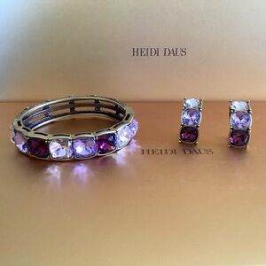 Heidi Daus Tried And True Crystal Bangle Bracelet and Matching Earrings Amethyst